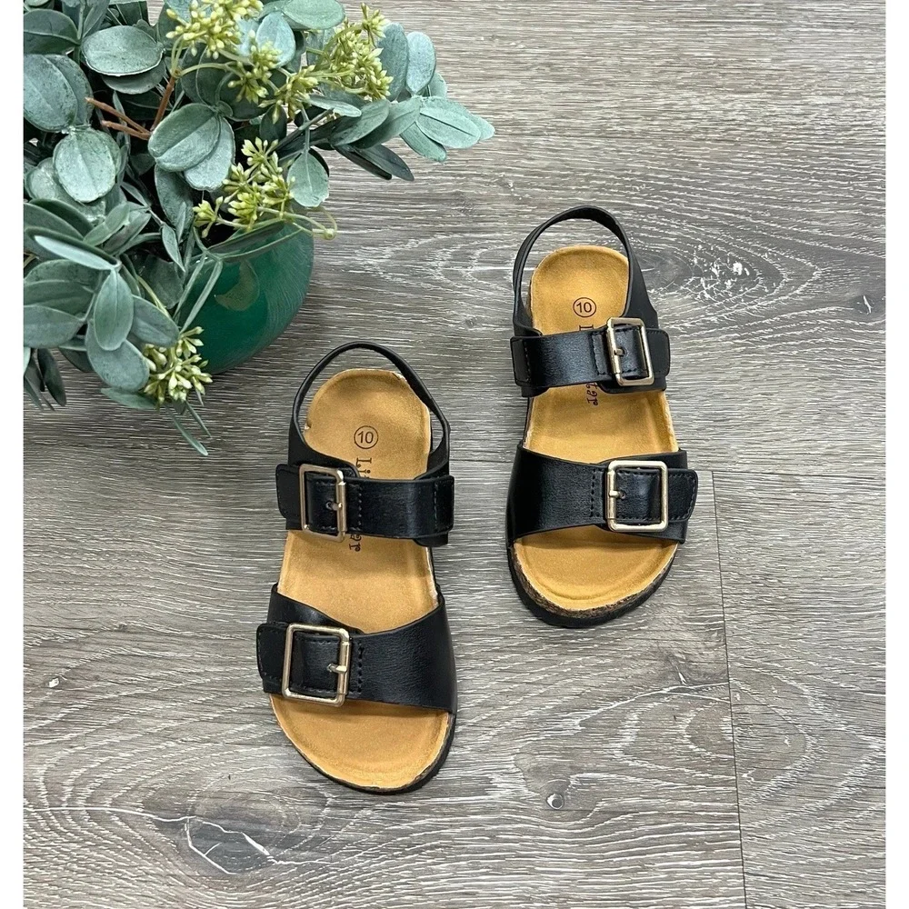 Little Star Youth Black Strap Sandals Youth Size 1 NEW